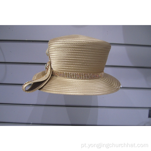 Chapéus de alta costura femininos com fita de cetim para igreja
